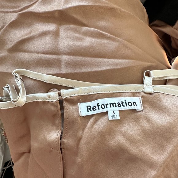 NWOT Reformation Poppies Silk Cut-out Maxi Slip Dress Sz 8 Croissant Deep V-neck - Picture 3 of 10